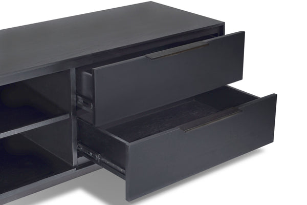 Origins Akira Tv Console For Stylish Storage, Featuring Durable Drawers And Adjustable Open Shelves Design Black Mahogany Solids & Gmelina Veneer 2400blk-10