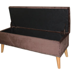 English Elm 17" Tall Storage Bench Brown Suede — Button Tufted Rectangular Ottoman with Hidden Storage, 43"L B072116496