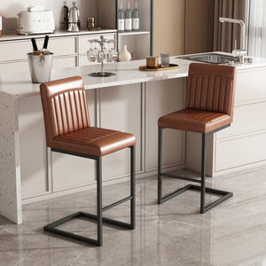 English Elm Faux Leather Counter Stools Set of Two Ergonomic Curved Back Metal Frame Kitchen Seating W5096P400642