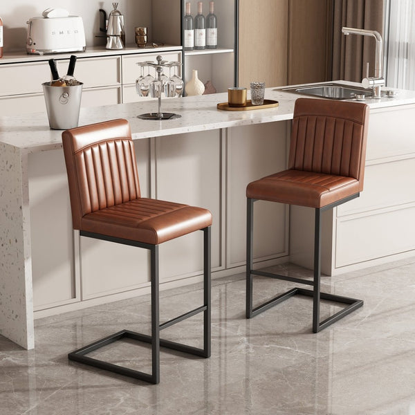 English Elm Faux Leather Counter Stools Set of Two Ergonomic Curved Back Metal Frame Kitchen Seating W5096P400642