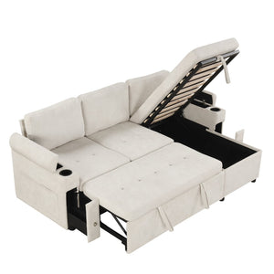 English Elm 83.5" Convertible Sectional Sleeper Sofa with Storage Chaise and Usb Ports N719P237944A