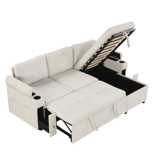 English Elm 83.5" Convertible Sectional Sleeper Sofa with Storage Chaise and Usb Ports N719P237944A