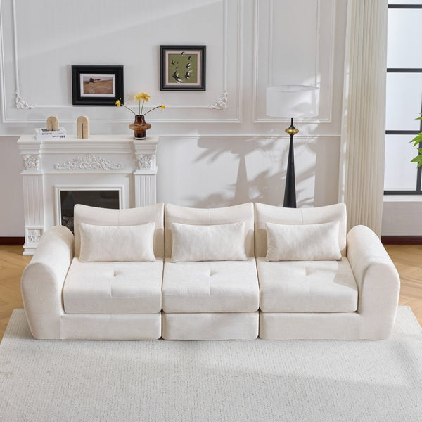 English Elm Modular Cloud Sectional Sofa Bed with Flannelette Upholstery for Flexible Living White W1829S00073