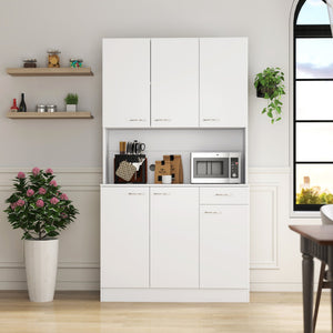 English Elm 70.87" Wardrobe Kitchen Cabinet with 6 Doors, 1 Drawer & Open Shelf — Durable Melamine MDF Storage Solution White W331S00058