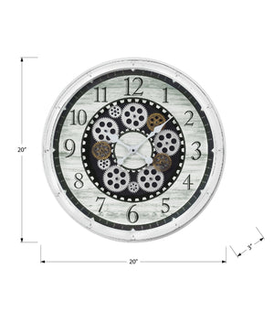 English Elm Clocks, 20" Round Antique White Wall Clock With Gear Mechanism – Stylish Quartz Movement Decor B2710P287138