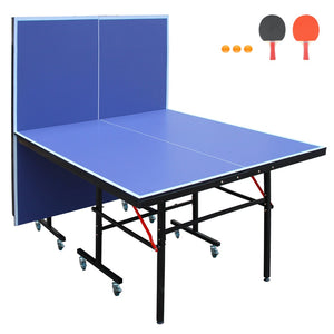 English Elm 8ft Regulation Ping Pong Table Foldable Steel Frame with Solo Playback for Game Rooms W1408P426759