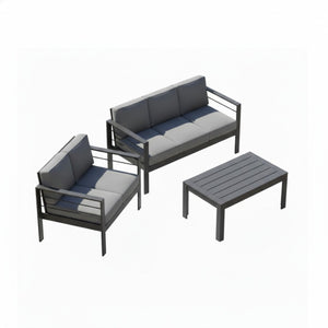 English Elm 3-piece Outdoor Aluminum Conversation Set with Deep Cushions and Wpc Coffee Table Dark Grey B082S00091