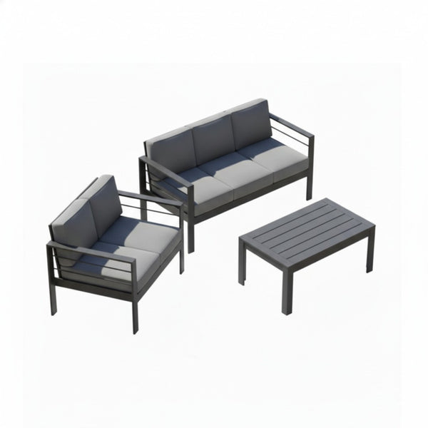 English Elm 3-piece Outdoor Aluminum Conversation Set with Deep Cushions and Wpc Coffee Table Dark Grey B082S00091
