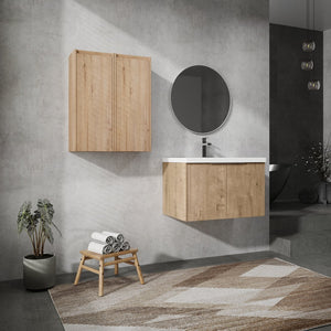 English Elm 30" Wall-Mounted Bathroom Vanity With Sink & Side Cabinets - Stylish, Space-Saving Design & Storage W999S00222