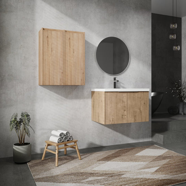 English Elm 30" Wall-Mounted Bathroom Vanity With Sink & Side Cabinets - Stylish, Space-Saving Design & Storage W999S00222