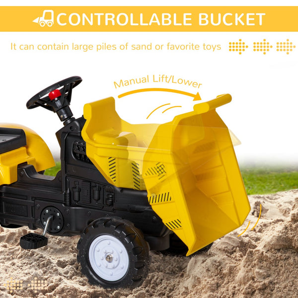 English Elm Aosom Kids Pedal Excavator Toy with Scooping Bucket and Rear Hitch for Ages 3 to 6 W2225P217061