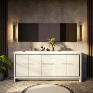 English Elm White Double Bath Vanity 80" W With Cultured Marble Top & 70" Mirror - Stylish Storage Solution! B2731S01508-GIGA
