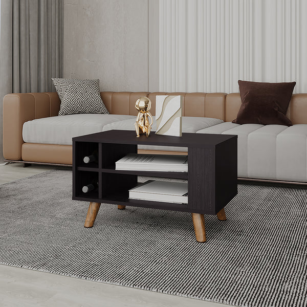 English Elm Latrobe Black Engineered Wood Coffee Table with Storage Compartments, Sleek Durable Finish for Living Rooms B092P309171