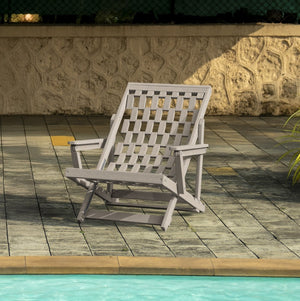English Elm Pinecrest Outdoor Folding Lounge Chair Recycled Hdpe Reclining Patio Seat with Cushion Sand B2745P409689