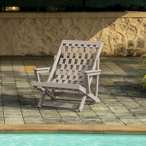 English Elm Pinecrest Outdoor Folding Lounge Chair Recycled Hdpe Reclining Patio Seat with Cushion Sand B2745P409689