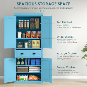 English Elm Homcom 72" Light Blue Kitchen Pantry Cabinet With 4 Doors, Drawer & Adjustable Shelves For Storage W2225P249921