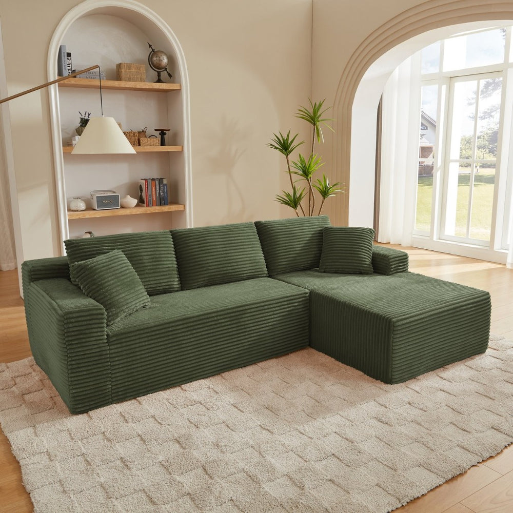 English Elm L-shaped Corduroy Sectional with Deep Cloud Seating for Living Room or Studio W2339S00121