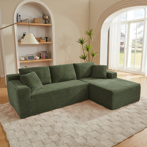 English Elm L-shaped Corduroy Sectional with Deep Cloud Seating for Living Room or Studio W2339S00121