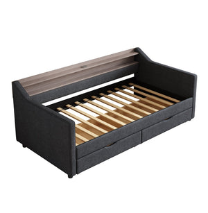 English Elm Twin Size Daybed With Usb Ports, Led Lighting & Storage Drawers For Modern Living Room Decor W2336S00026-GIGA