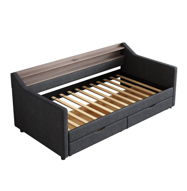English Elm Twin Size Daybed With Usb Ports, Led Lighting & Storage Drawers For Modern Living Room Decor W2336S00026-GIGA