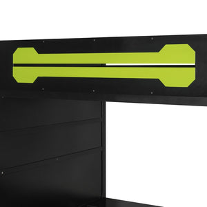 English Elm Full Size Wood Loft Bed with Rgb Lighting Desk Storage and Gaming Console Shelf Green LT000260AAG