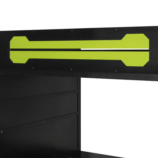 English Elm Full Size Wood Loft Bed with Rgb Lighting Desk Storage and Gaming Console Shelf Green LT000260AAG