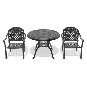 English Elm 3-Piece Black Cast Aluminum Patio Set With Red Cushions - Durable, Compact, And Weather-Resistant! W1710S00063