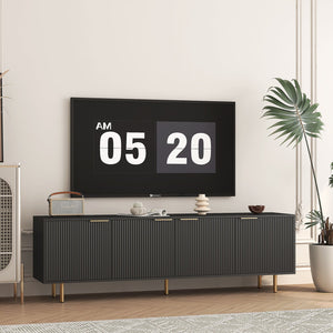 English Elm Black Fluted 68" Modern TV Stand with 4 Storage Cabinets, Gold Legs, Waterproof MDF, Fits 55"+ TVs W1321P242590