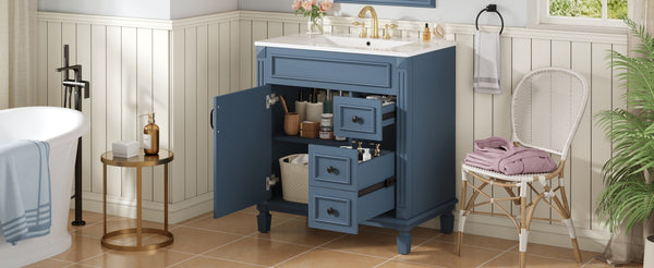 English Elm 30" French-Inspired Bathroom Vanity With Ceramic Sink, Soft-Close Drawers & Elegant Storage Solutions N710P323323C