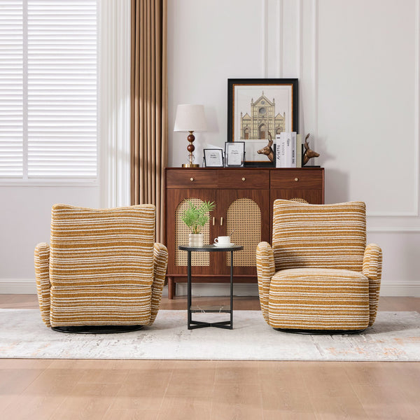 English Elm Modern Boucle 360° Swivel Leisure Chair with High‑Resilience Sponge, Supportive Curve, 550lb Capacity Mustard yellow W395P355482