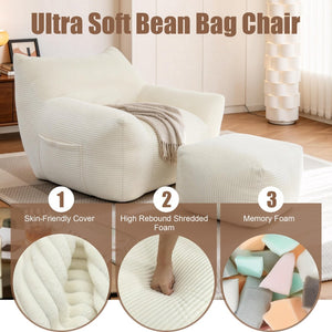 English Elm Bean Bag Chair with Armrests Shredded Foam Fill Oversized Adult Lounge Seat W5385P433220