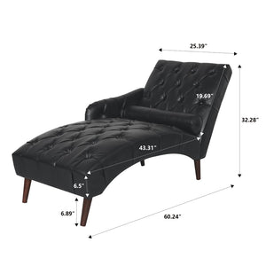 English Elm Chaise Lounge Chair Tufted Pu Leather Upholstered Accent Seat for Bedroom Living Room Black W680P415491