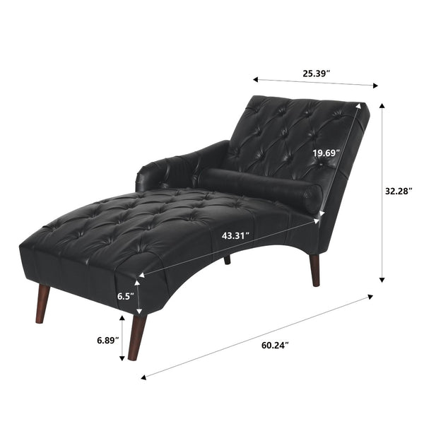 English Elm Chaise Lounge Chair Tufted Pu Leather Upholstered Accent Seat for Bedroom Living Room Black W680P415491