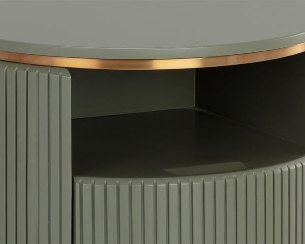 Sunpan Paloma End Table - Luxurious Sculptural Design with Antique Gold Accents for Elegant Interiors Sage Green