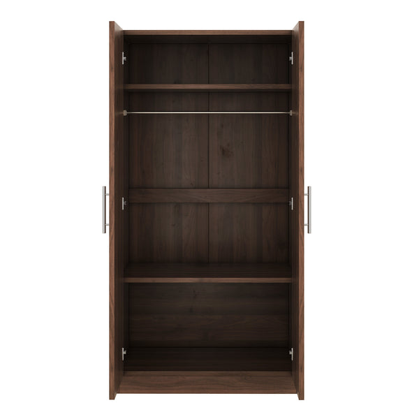 English Elm 2-Door Pine Wood Wardrobe Armoire with Rod & 3 Shelves, Brown Grain Finish—Sturdy 300lb Capacity GX001833AAD