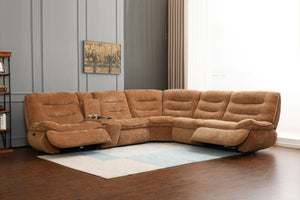 English Elm Emmy Orange Chenille Power Sectional Sofa with Console, USB Type-C/A, Wireless Charge, Zero Gravity Recline B2726S00396