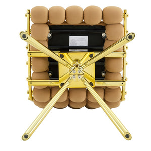 English Elm Cream Dutch Velvet Swivel Chair Tufted Bubble Backrest Glam Armless Accent Seat Brown,Gold W3875P448018