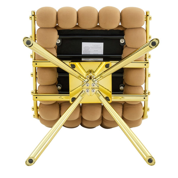 English Elm Cream Dutch Velvet Swivel Chair Tufted Bubble Backrest Glam Armless Accent Seat Brown,Gold W3875P448018