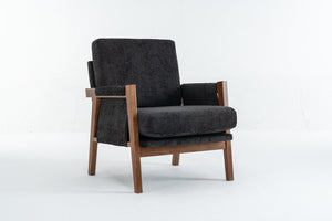 English Elm Mid-Century Solid Wood Accent Chair with Chenille Upholstery, Ergonomic Waist Support, Sturdy 300lb Capacity Black T3903P372382