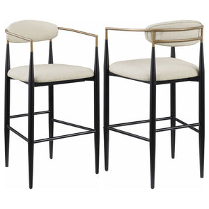 English Elm Renfroe Mid-Century Fabric Upholstered Bar Stool Set of 2 with Padded Back, Footrest and Black Base Beige B062P299974