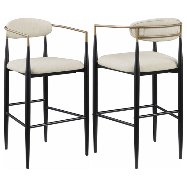 English Elm Renfroe Mid-Century Fabric Upholstered Bar Stool Set of 2 with Padded Back, Footrest and Black Base Beige B062P299974