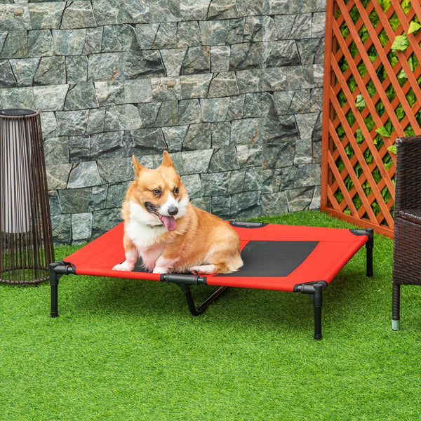 English Elm PawHut Elevated Cooling Dog Cot 36" x 30" Lightweight Breathable Mesh Bed, 7" Raised Comfort for Pets Red W2225P173793