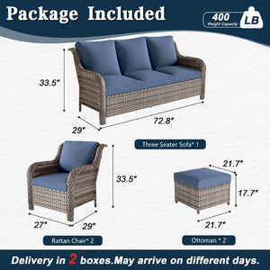 English Elm Jb Five Piece Outdoor Wicker Set with Swivel Chairs Footstools and Resort Style Seating W5382S00011