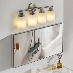 English Elm 24" Modern 4-Light Vanity Wall Sconce - Brushed Nickel & Frosted Glass For Elegant Bathroom Lighting W2312P374809