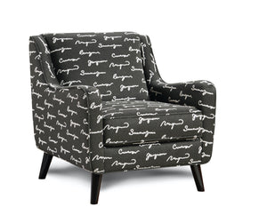 Fusion Shadowfax Poetry Iron Accent Chair - Unique Script Design, Durable Fabric, Conversation Starter Black,White Ws,100% Polypropylene 240 Poetry Iron Accent Chair