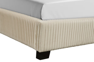 English Elm Queen Upholstered Bed with Pleated Headboard and Sturdy Rails, Easy-Clean Polyester Fabric Design Beige 79.75 L x 53.75 W x 9.5 H B2699P208288
