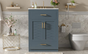 English Elm 24" Stylish Blue Bathroom Vanity With Ceramic Sink, 2 Storage Doors & Tip-Out Drawer For Organization N710P341037C