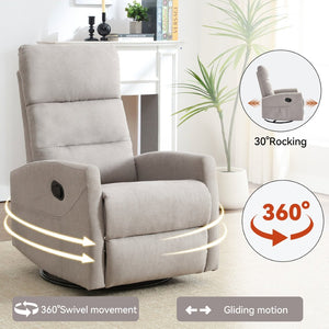 English Elm Manual Swivel Rocker Recliner Fabric Chair with 360 Degree Rotation for Living Room W3224P289284