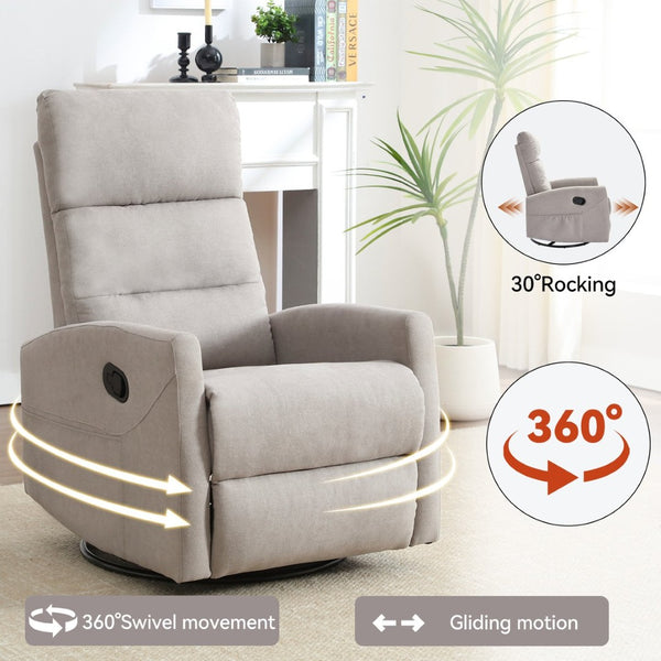 English Elm Manual Swivel Rocker Recliner Fabric Chair with 360 Degree Rotation for Living Room W3224P289284