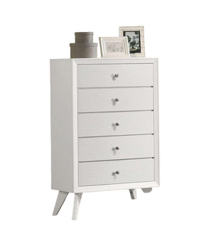 English Elm Contemporary Chic Five-Drawer Chest with Chrome Legs, High-Gloss Coating, Smooth Modern Design White 33 L x 20 W x 44 H B2741P369375